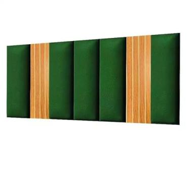 Imagem de Kit Cabeceira Cama Box Casal Estofada Com Ripado Mdf Freijó (Verde/Freijó, King)