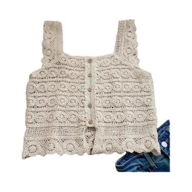 Imagem de Top Cropped Feminino Sem Mangas Em Crochê Com Bordado De Renda, Estilo