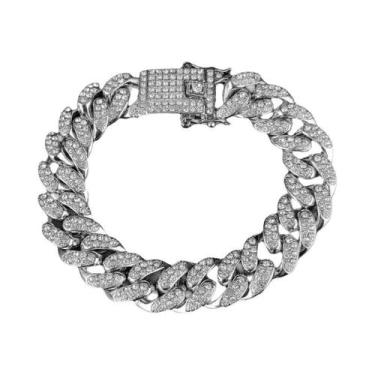 Imagem de Pulseira Hip Hop Masculina De Corrente Cubana Com Pedra De Cristal Pra