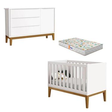 Imagem de Berço Americano E Cômoda New Classic Branco Com Pés Madeira E Colchão Gazin - Reller