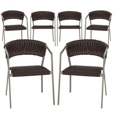 Imagem de 6 Cadeiras Atenas Tricô Náutico E Alumínio Uv Varanda Jantar Marrom
