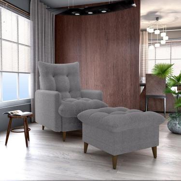 Imagem de Conjunto P/ Sala Montreal 1 Poltrona Decorativas E 1 Puff Bouclê Cinza - Matrix