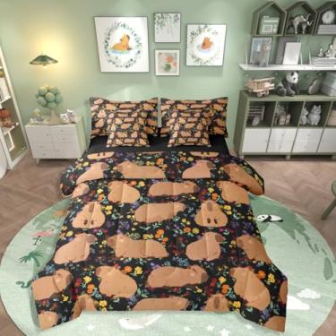 Imagem de Erosebridal Lindo conjunto de edredom completo de capivara, 7 peças, estampa de animais roedores, para crianças, adultos, conjunto de cama com estampa de animais roedores