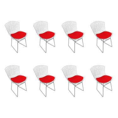 Imagem de Kit 8 Cadeiras Bertoia Cromada Com Assento Sintético Vermelho