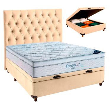 Imagem de Cama Box Baú Perola Com Colchão Casal Freedom Ortobom + Cabeceira