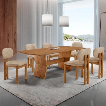 Imagem de Sala de Jantar Mesa Portugal 180cm Tampo Laminado Barril e 6 Cadeiras Nala Moderna Mobilia