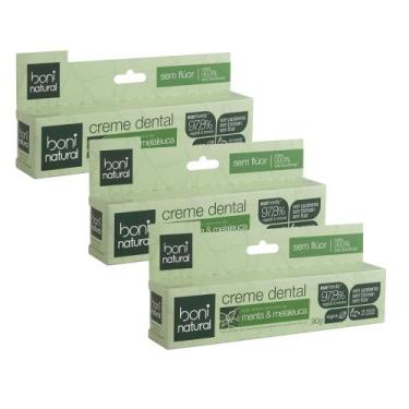 Imagem de kit Creme Dental Boni Natural Sem Flúor Menta e Melaleuca 90g - 3 Unid