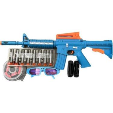 Imagem de Pistola De Brinquedo 42cm Com Dardos Tiro Ao Alvo Com Óculos Azul - du