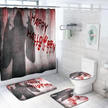 Imagem de Conjunto de cortinas de chuveiro Halloween Bloody Hands com tapete, ta