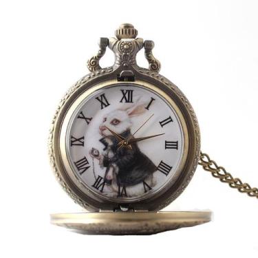 Imagem de Relógio de bolso Alices In Wonderland Rabbit Retro com corrente - yiwe
