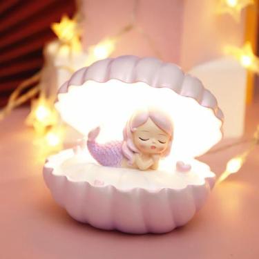 Imagem de Candeeiro de mesa Mermaids in Shell Night Light para quarto de criança