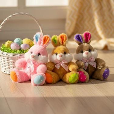 Imagem de Kit 3 Coelhos Pelúcia Colorido Para Páscoa Sortidos - NoBrand, Sortida