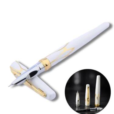 Imagem de Caneta tinteiro executiva metal branca ponta fina 0,38mm - LUYKE