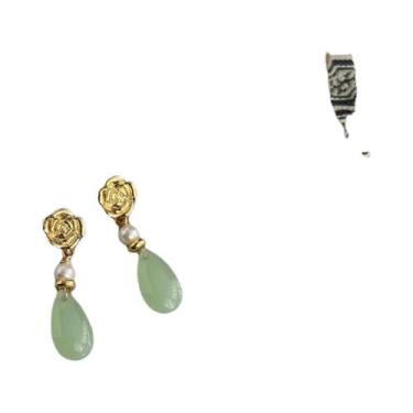 Imagem de Retro verde vidro borboleta pérola flor brincos étnicos moda jóias par