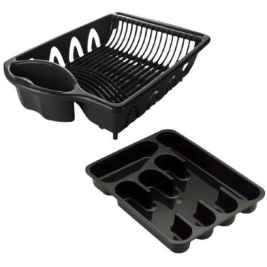 Imagem de Kit Pia Escorredor De Louças + Organizador Porta Talheres Gaveta Cozin