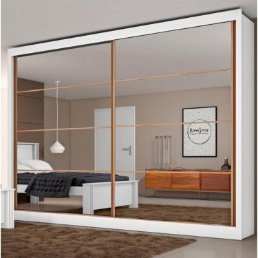 Imagem de Guarda Roupa Casal Sevilha 2 Portas de Correr 6 Gavetas MDF Espelho Branco Acetinado Ma...