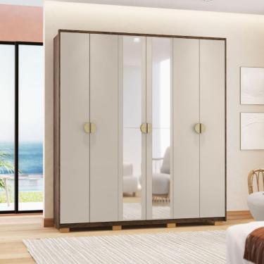 Imagem de Guarda Roupa Casal Uruguai Nature Alasca 6 Portas 4 Gavetas MDF Imbuia Fendi Casa H