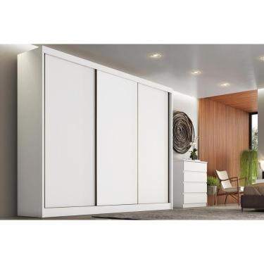 Imagem de Guarda Roupa Casal Sollo-Logan 3 Portas de Correr 8 Gavetas MDF Branco Neve Móveis Novo Horizonte