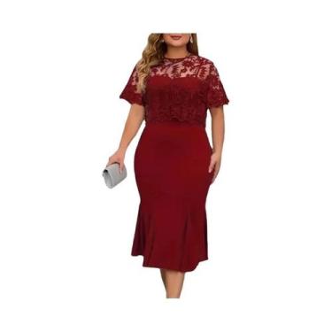 Imagem de Vestido Longo Elegante plus Size Com Bordado E Patchwork Em Cor Sólida