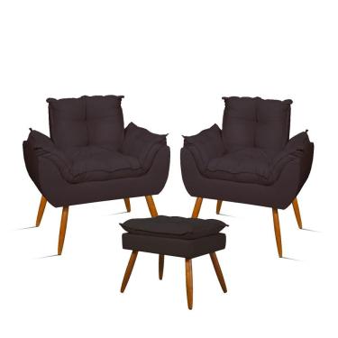 Imagem de Kit 02 Poltronas Decorativas Opala Com Puff Para Apoio Dos Pés Suede Cinza Balaqui Decor