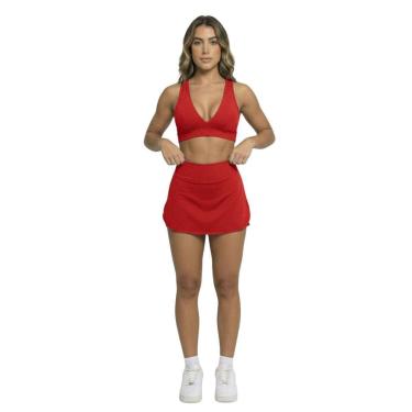Imagem de Conjunto Top Bojo e Short Saia Serra e Mar Roupas para Academia Treino Moda Fitness Musculação-Feminino