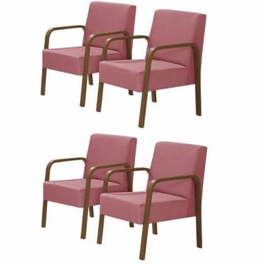 Imagem de Kit 4 Poltronas 1 Lugar Jade Braço Madeira D Salla Rosa
