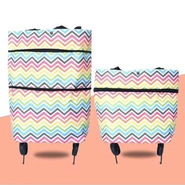 Imagem de Bolsa de Compras Dobrável com Rodas OEM em Tecido 21cm X 28cm Arco-íris para Uso Diário