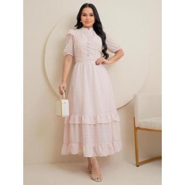 Imagem de Vestido Maxi Midi Rodado Festa Convidada Com Babado - Fashion, Rose, M