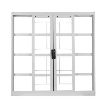 Imagem de Janela de Aço de Correr 100x150cm 4 Folhas com Grade Quadriculada e Vi