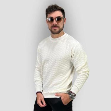 Imagem de Blusa Masculina Texturizada Tricot Moletom Quentinho Social - GIP, Off