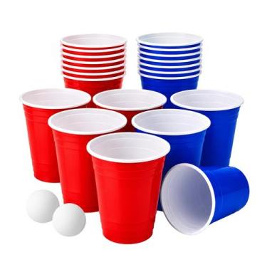 Imagem de Jogo Beer Pong 2 Bolinhas e 12 Copos Americano 400ml Festa Cerveja - C