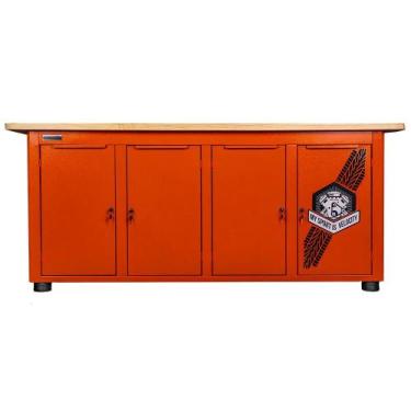 Imagem de Bancada fechada com 4 portas tampo de madeira - ROUTE 66 (Laranja) - R