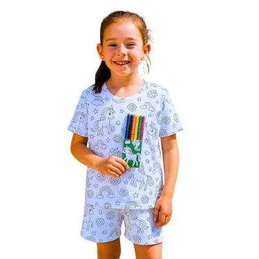 Imagem de Pijama para colorir pintar desenho menina curto verão - Piquiri Kids, 