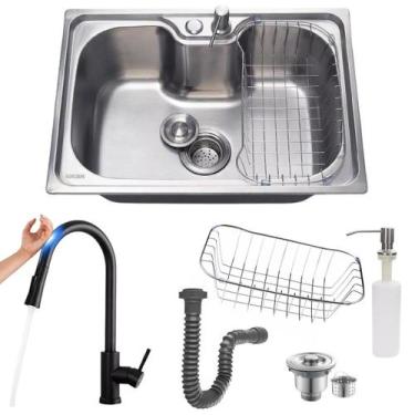 Imagem de Cuba inox 304 cozinha gourmet 50x40cm + torneira touch preta - STILLUS