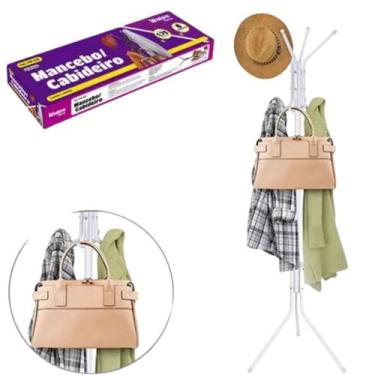 Imagem de Cabideiro de Roupa Mancebo Prático Porta Casaco Bolsa Arara Branco1,75