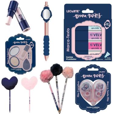 Imagem de Kit de Papelaria Leoarte Bruna Tavares com Borracha Apontador Marca Texto Caneta Lápis...