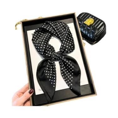 Imagem de Cachecol Feminino De 70cm Com Estampa De Poá E Floral, Em Cetim Macio,