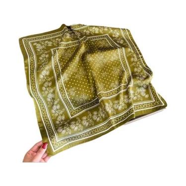 Imagem de Cachecol Feminino De 70cm Com Estampa De Poá E Floral, Em Cetim Macio,