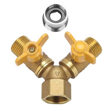 Imagem de Zerodis G1/2 Conector de Mangueira Dupla de Latão Sólido Divisor de Tubo de Água Adaptador de Mangueira para Toque Externo Mangueiras de Irrigação Jardim Máquina de Lavar