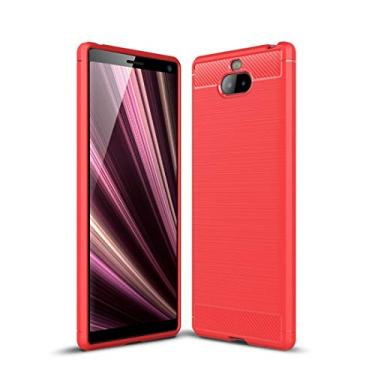 Imagem de Capa ultrafina de fibra de carbono macia TPU com textura escovada para Sony Xperia 10 (preto) Capa traseira para telefone (cor: vermelha)