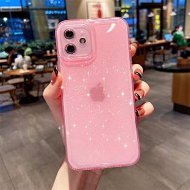 Imagem de Capa transparente com brilho para iPhone 13 11 12 13Pro MAX XS X XR 7 8 Plus à prova de choque Soft Funda, rosa, para iPhone 7plus