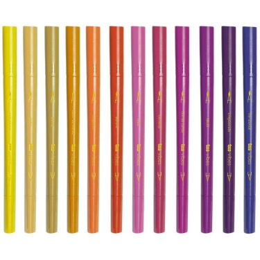 Imagem de Brush Pen 12 Cores Ponta Dupla Hidrocor Tris Vibe Entardecer