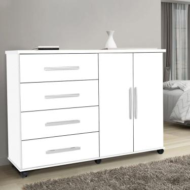 Imagem de Cômoda 4 Gavetas 2 Portas Móveis Primus Bali Branco Brilho