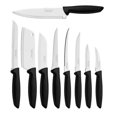 Imagem de Jogo Facas Tramontina Inox 9 Pçs Cozinha Churrasco 23498/048