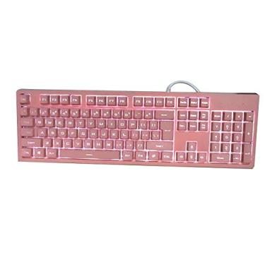 Imagem de Teclado de jogos com fio, teclado USB ergonômico E-Sport máquina de escrever com teclas PBT e retroiluminado, 104 teclas para PC Home Office Gamer(rosa)