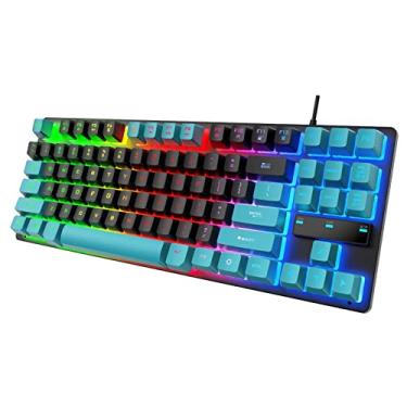 Imagem de Hilitand Teclado Mecânico de Jogos com Iluminação RGB, Ergonômico, 87 Teclas, USB, para PC e Laptop (Azul Escuro)