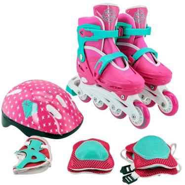 Imagem de Patins Inline c/ Acessórios Ajustável Rosa 34-37 - Unitoys