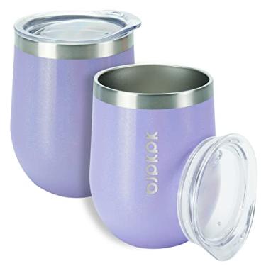 Imagem de BJPKPK Copo de vinho isolado de 355 ml com tampa embalagem com 2, copos de vinho de aço inoxidável inquebráveis, copo isolado para praia, barra de piscina, roxo claro, WT12