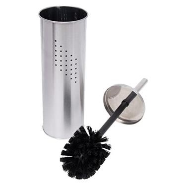 Imagem de Mimo Style Escova Sanitária Redonda em Inox, Possui Tampa e Furos na Lateral Para Vazão de Ar, Aparência Moderna e Elegante, Cerdas Fortes de Fácil Limpeza de Vasos, Prata e Branco