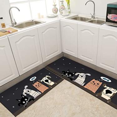 Imagem de youyoucool Tapete de cozinha, 2 peças, tapetes e tapetes de cozinha, tapete acolchoado antifadiga, conjunto de tapetes de cozinha antiderrapantes à prova d'água para cozinha, escritório, pia 51 x 78